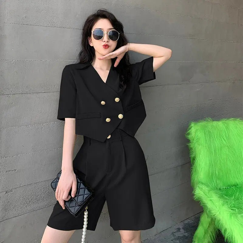 Fashion Office Short Sets Women Korean Loose Two Piece Suits Summer Thin - Blade & Thread