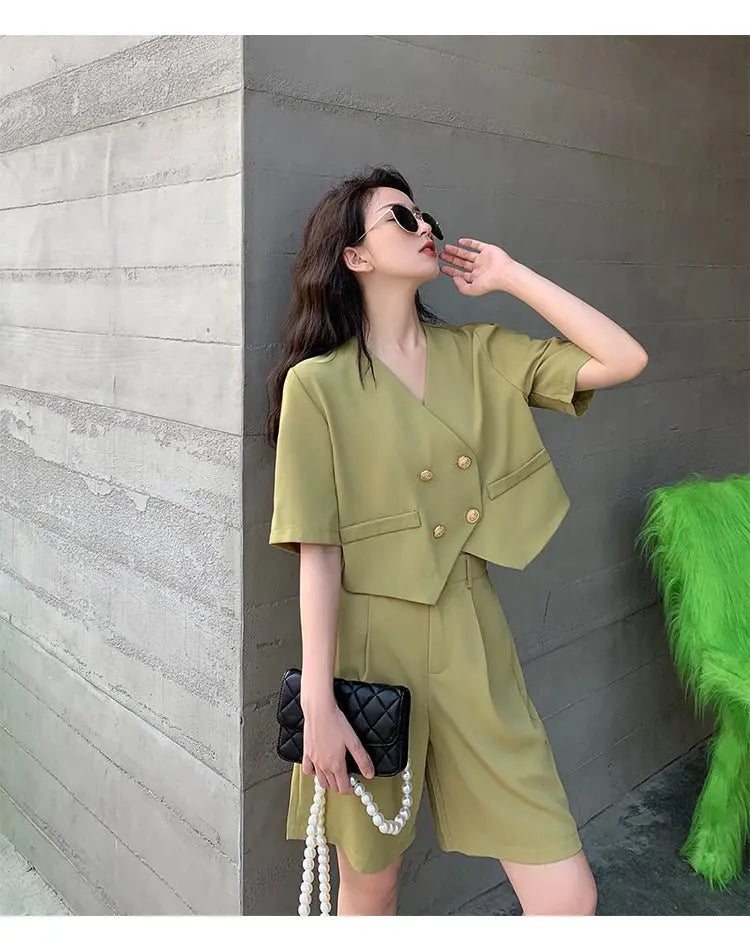 Fashion Office Short Sets Women Korean Loose Two Piece Suits Summer Thin - Blade & Thread