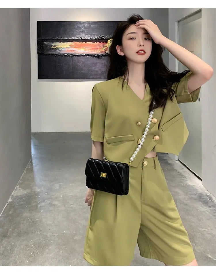 Fashion Office Short Sets Women Korean Loose Two Piece Suits Summer Thin - Blade & Thread