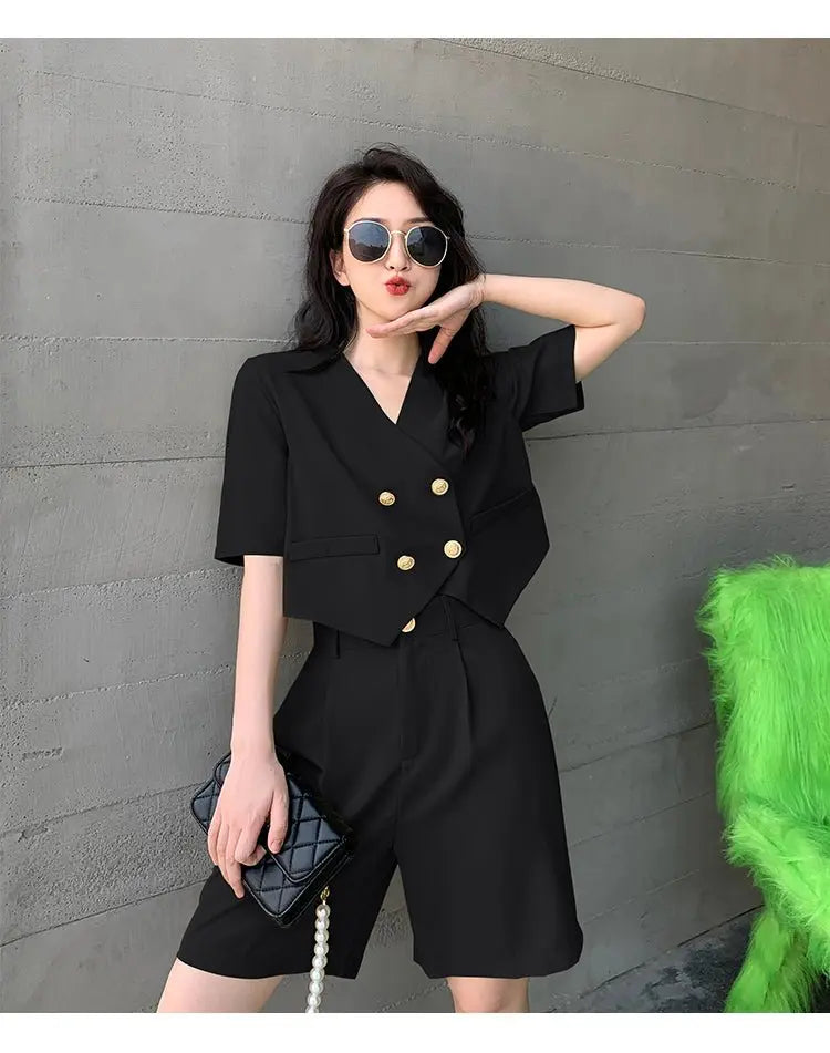 Fashion Office Short Sets Women Korean Loose Two Piece Suits Summer Thin - Blade & Thread