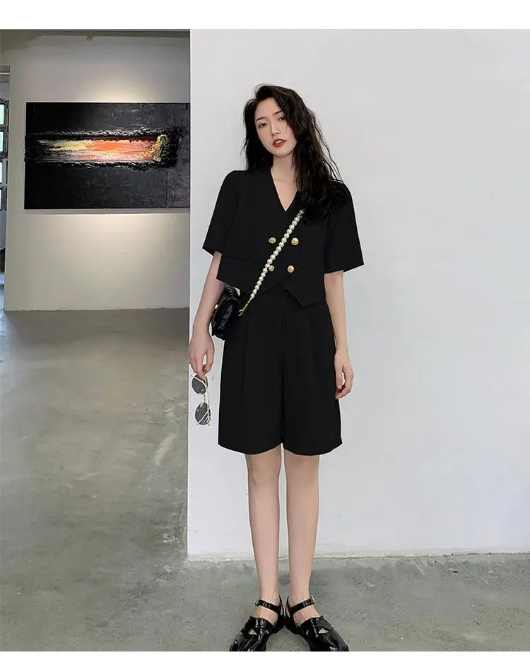 Fashion Office Short Sets Women Korean Loose Two Piece Suits Summer Thin - Blade & Thread