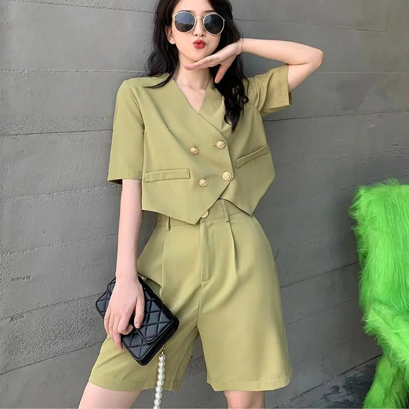Fashion Office Short Sets Women Korean Loose Two Piece Suits Summer Thin - Blade & Thread