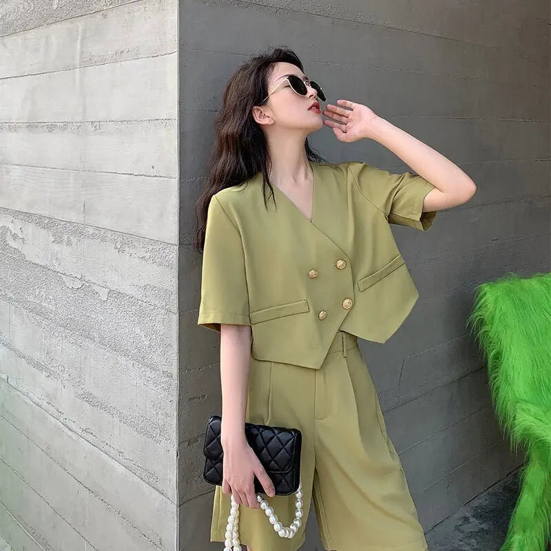 Fashion Office Short Sets Women Korean Loose Two Piece Suits Summer Thin - Blade & Thread