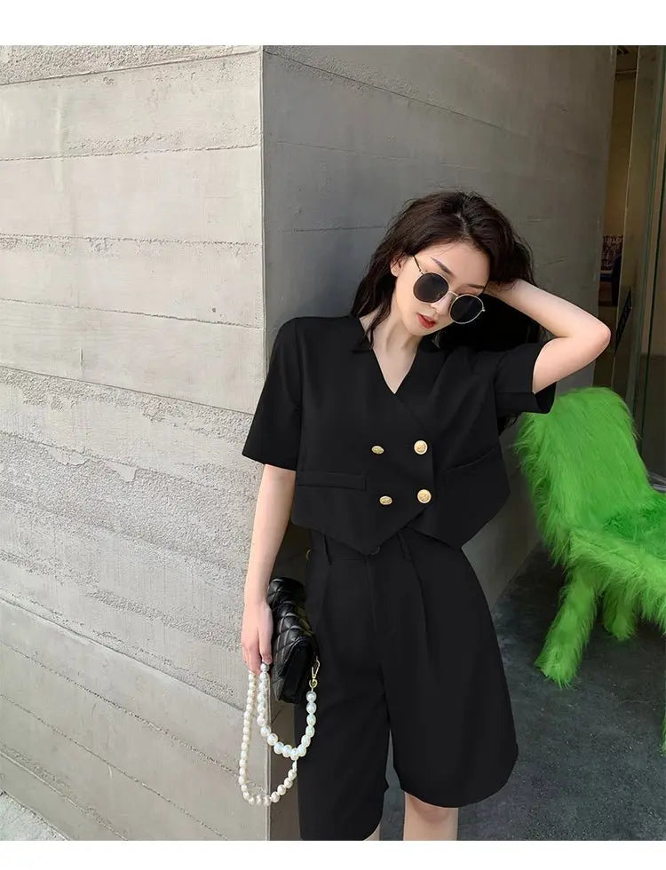Fashion Office Short Sets Women Korean Loose Two Piece Suits Summer Thin - Blade & Thread