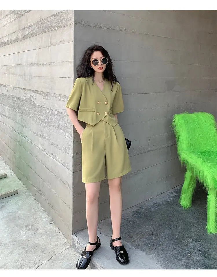 Fashion Office Short Sets Women Korean Loose Two Piece Suits Summer Thin - Blade & Thread