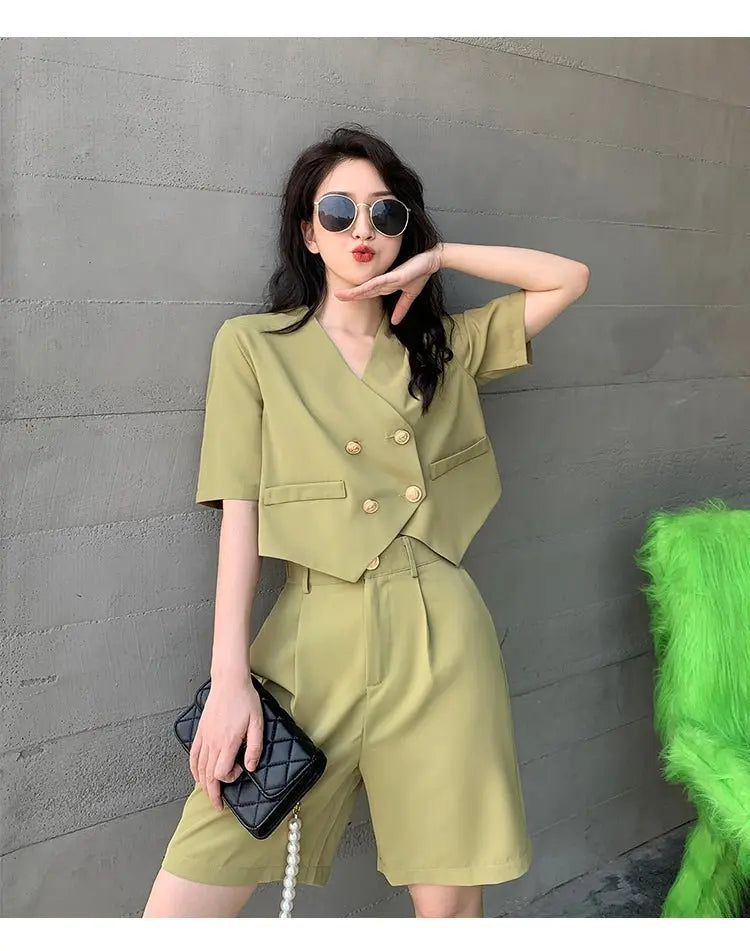 Fashion Office Short Sets Women Korean Loose Two Piece Suits Summer Thin - Blade & Thread