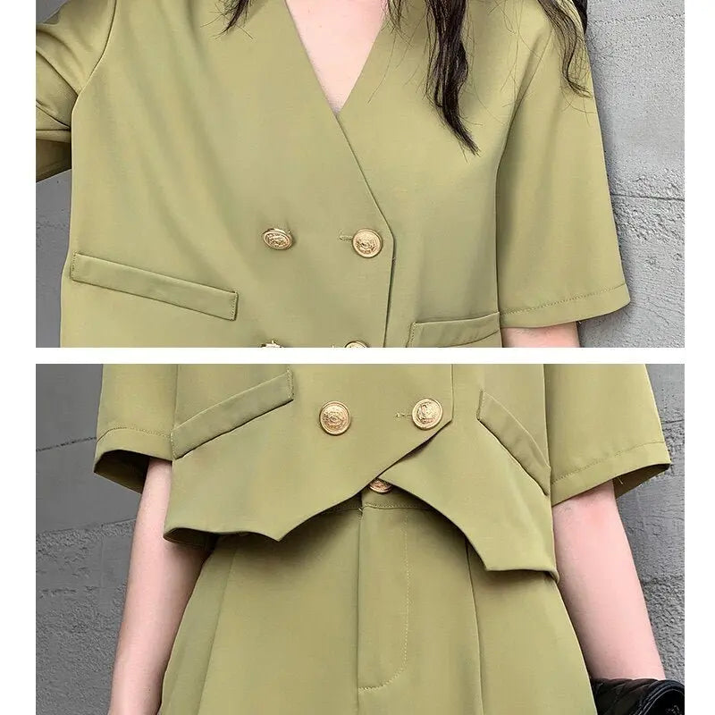 Fashion Office Short Sets Women Korean Loose Two Piece Suits Summer Thin - Blade & Thread