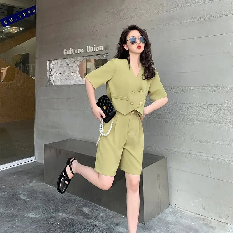 Fashion Office Short Sets Women Korean Loose Two Piece Suits Summer Thin - Blade & Thread