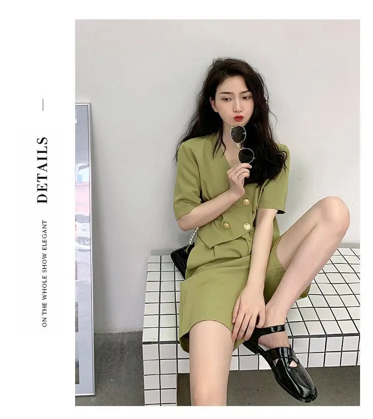 Fashion Office Short Sets Women Korean Loose Two Piece Suits Summer Thin - Blade & Thread