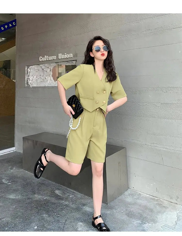 Fashion Office Short Sets Women Korean Loose Two Piece Suits Summer Thin - Blade & Thread