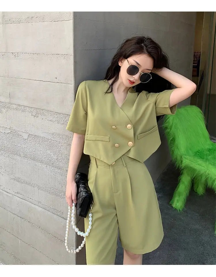 Fashion Office Short Sets Women Korean Loose Two Piece Suits Summer Thin - Blade & Thread
