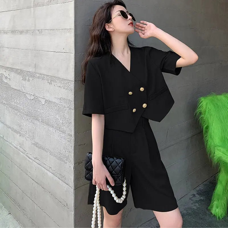 Fashion Office Short Sets Women Korean Loose Two Piece Suits Summer Thin - Blade & Thread