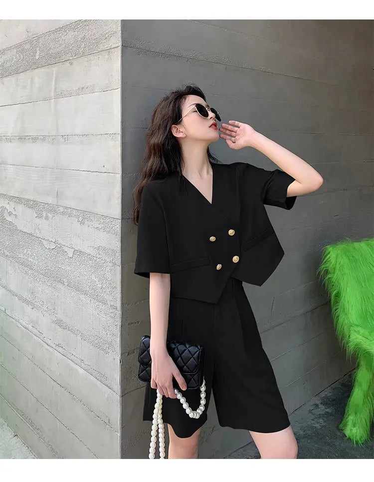 Fashion Office Short Sets Women Korean Loose Two Piece Suits Summer Thin - Blade & Thread