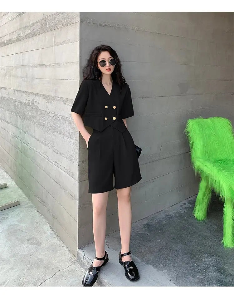 Fashion Office Short Sets Women Korean Loose Two Piece Suits Summer Thin - Blade & Thread