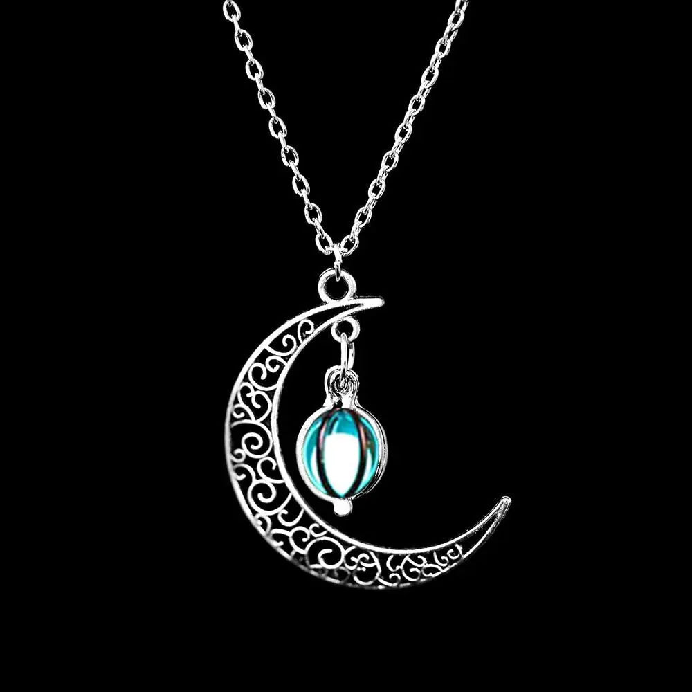 Fashion Silver Color Charm Luminous Pendant Necklace Women Moon Glowing Stone Necklace - Blade & Thread