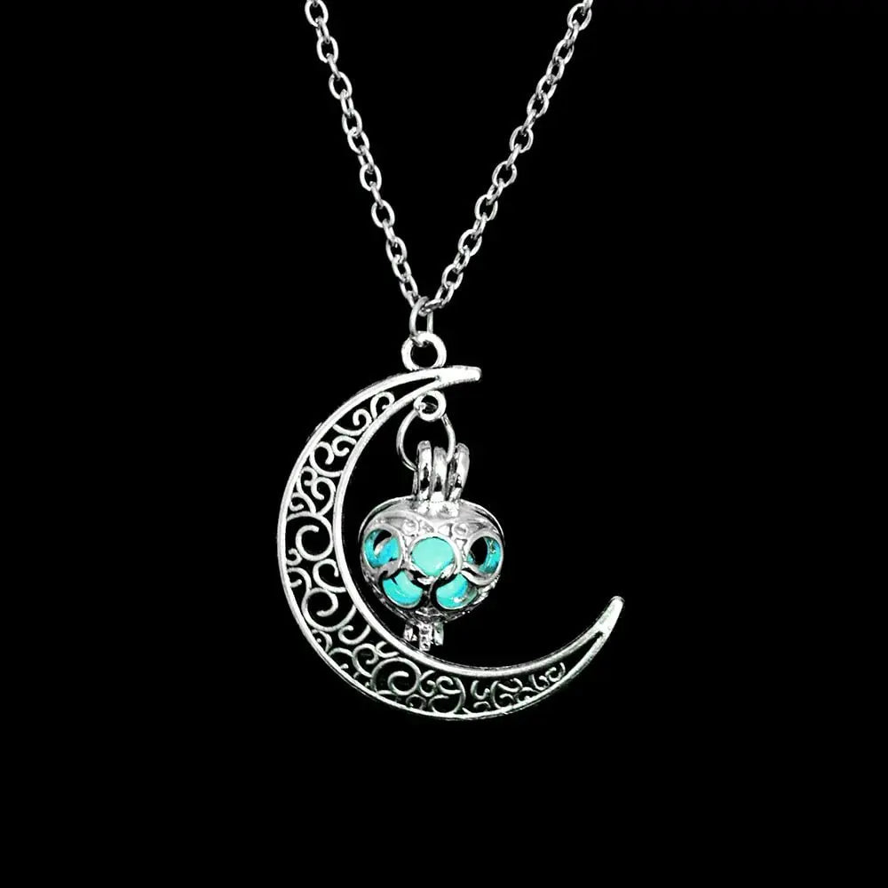 Fashion Silver Color Charm Luminous Pendant Necklace Women Moon Glowing Stone Necklace - Blade & Thread