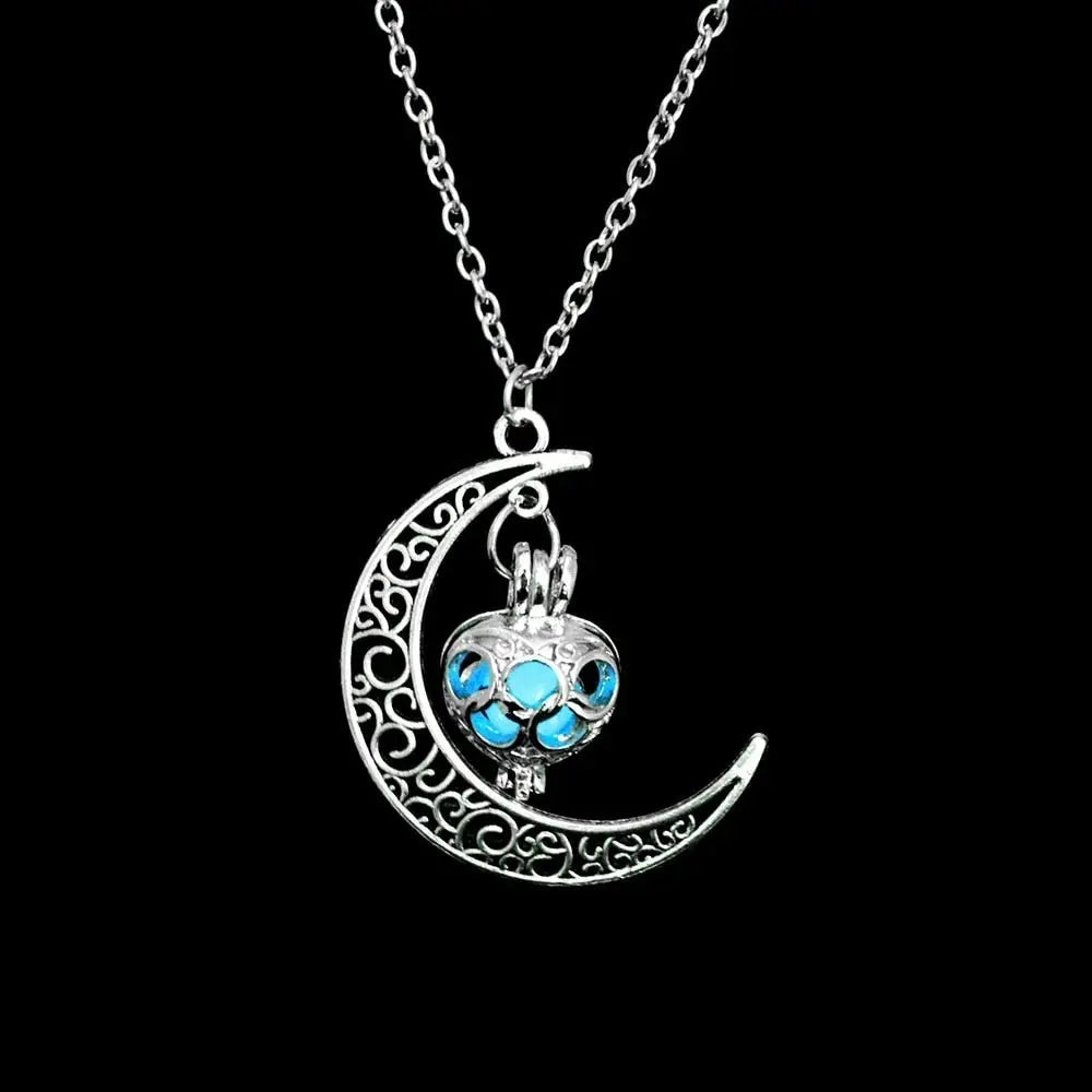 Fashion Silver Color Charm Luminous Pendant Necklace Women Moon Glowing Stone Necklace - Blade & Thread