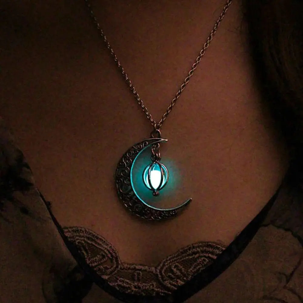 Fashion Silver Color Charm Luminous Pendant Necklace Women Moon Glowing Stone Necklace - Blade & Thread