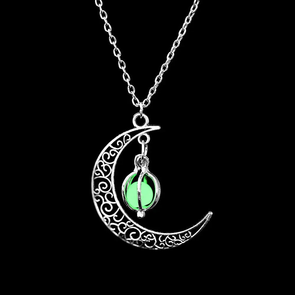 Fashion Silver Color Charm Luminous Pendant Necklace Women Moon Glowing Stone Necklace - Blade & Thread