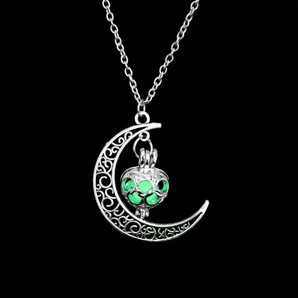 Fashion Silver Color Charm Luminous Pendant Necklace Women Moon Glowing Stone Necklace - Blade & Thread