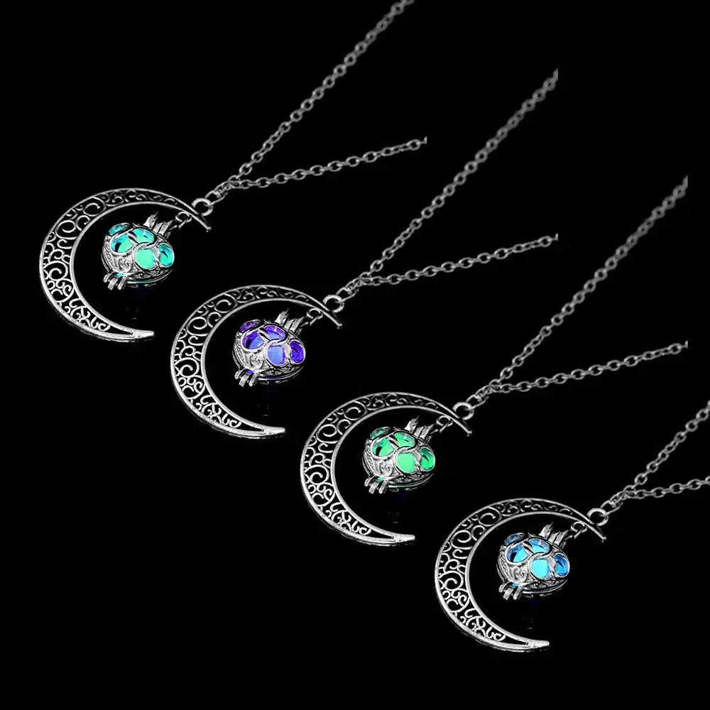 Fashion Silver Color Charm Luminous Pendant Necklace Women Moon Glowing Stone Necklace - Blade & Thread