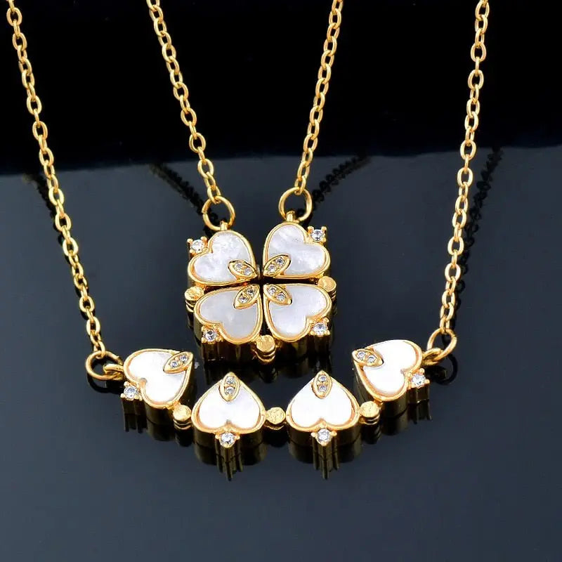 Fashion white mother-of-pearl folding four-leaf clover necklace - Blade & Thread