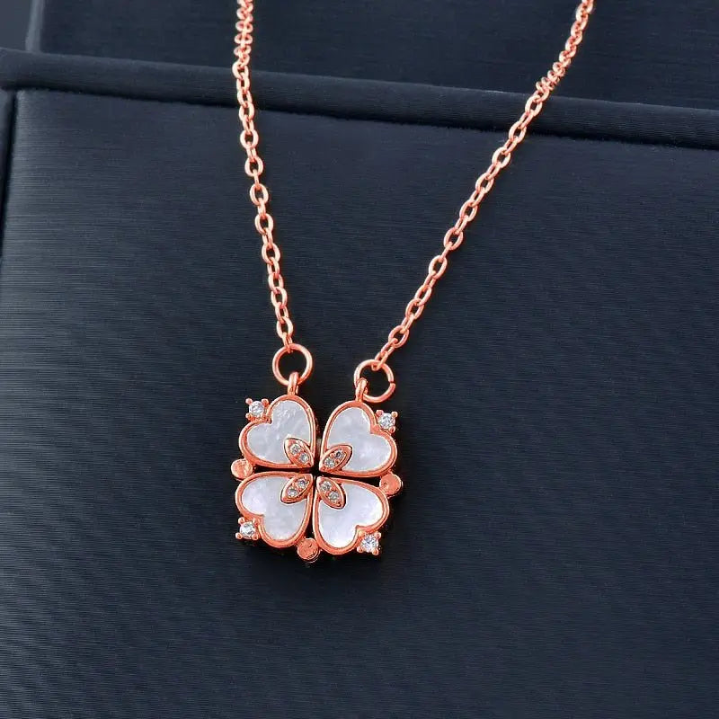Fashion white mother-of-pearl folding four-leaf clover necklace - Blade & Thread