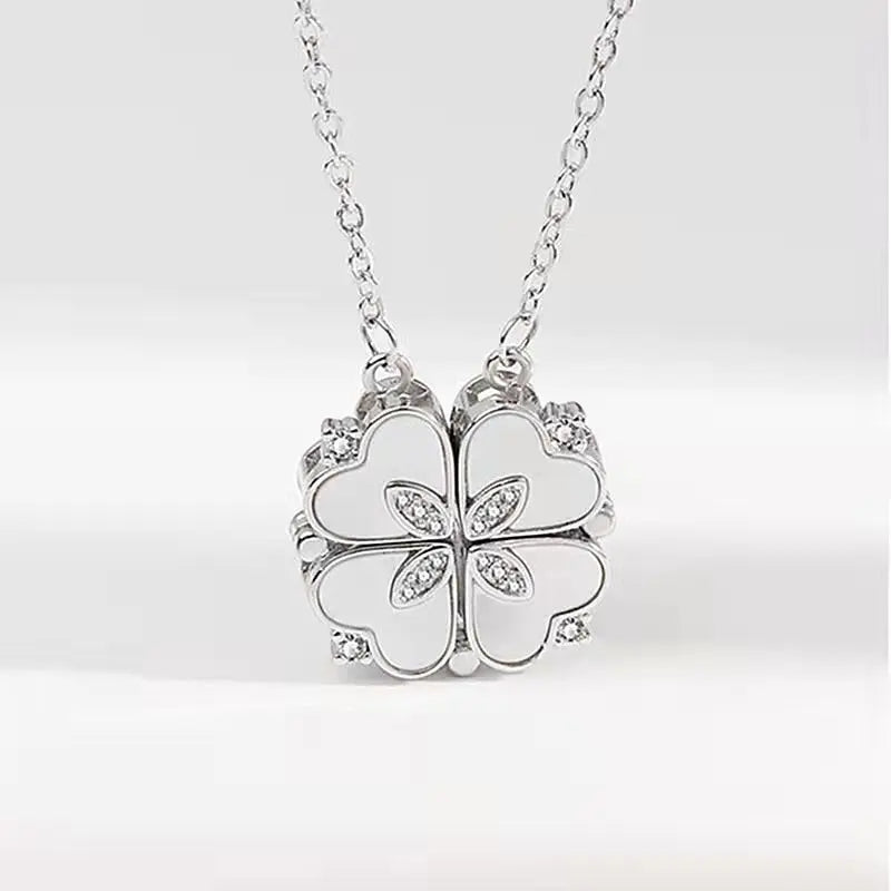 Fashion white mother-of-pearl folding four-leaf clover necklace - Blade & Thread