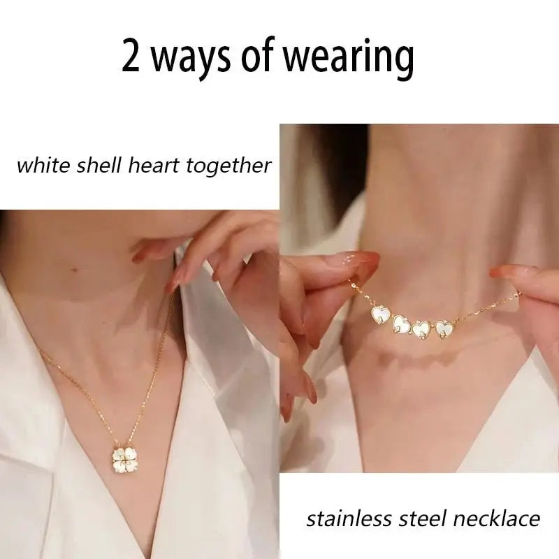 Fashion white mother-of-pearl folding four-leaf clover necklace - Blade & Thread