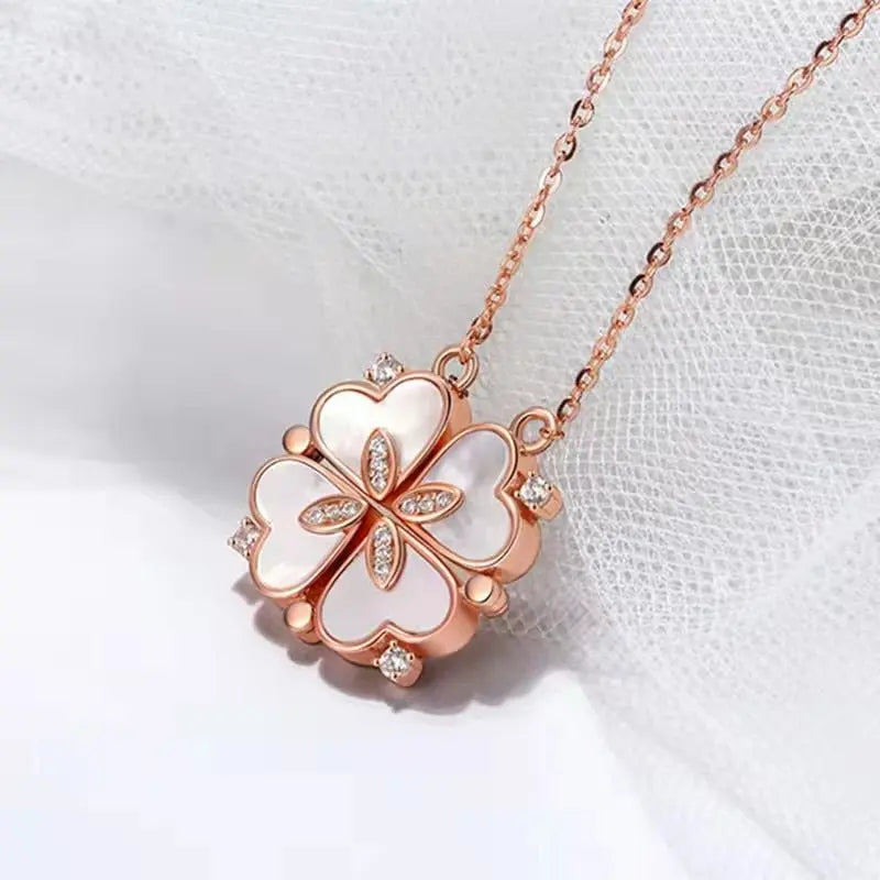 Fashion white mother-of-pearl folding four-leaf clover necklace - Blade & Thread