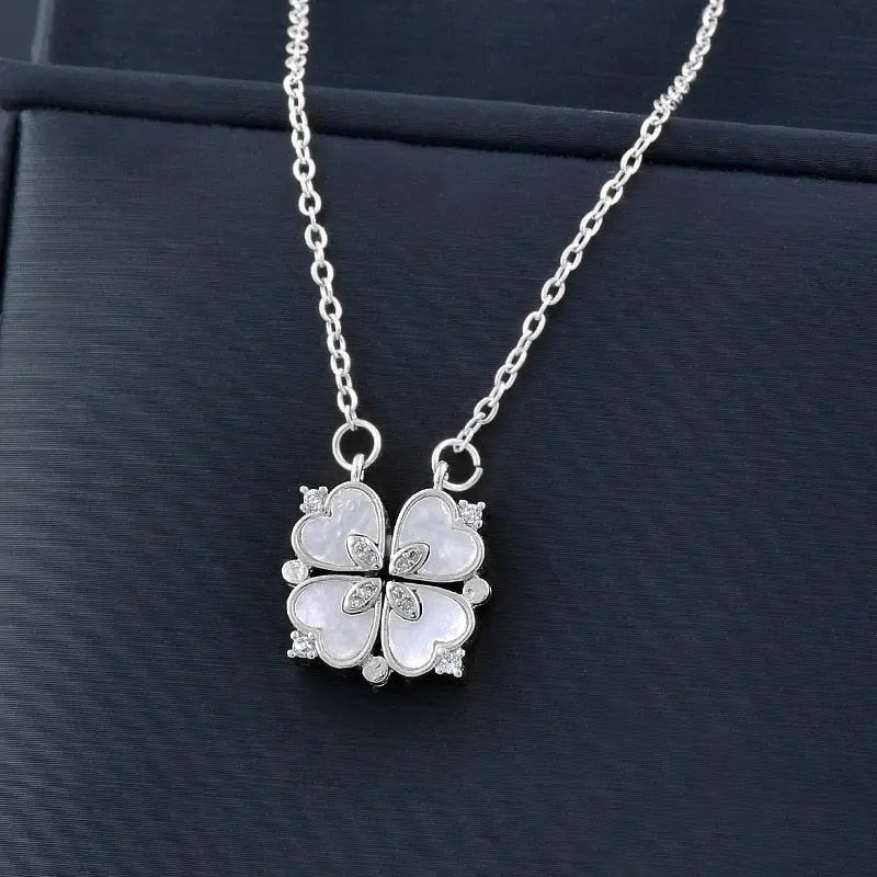Fashion white mother-of-pearl folding four-leaf clover necklace - Blade & Thread