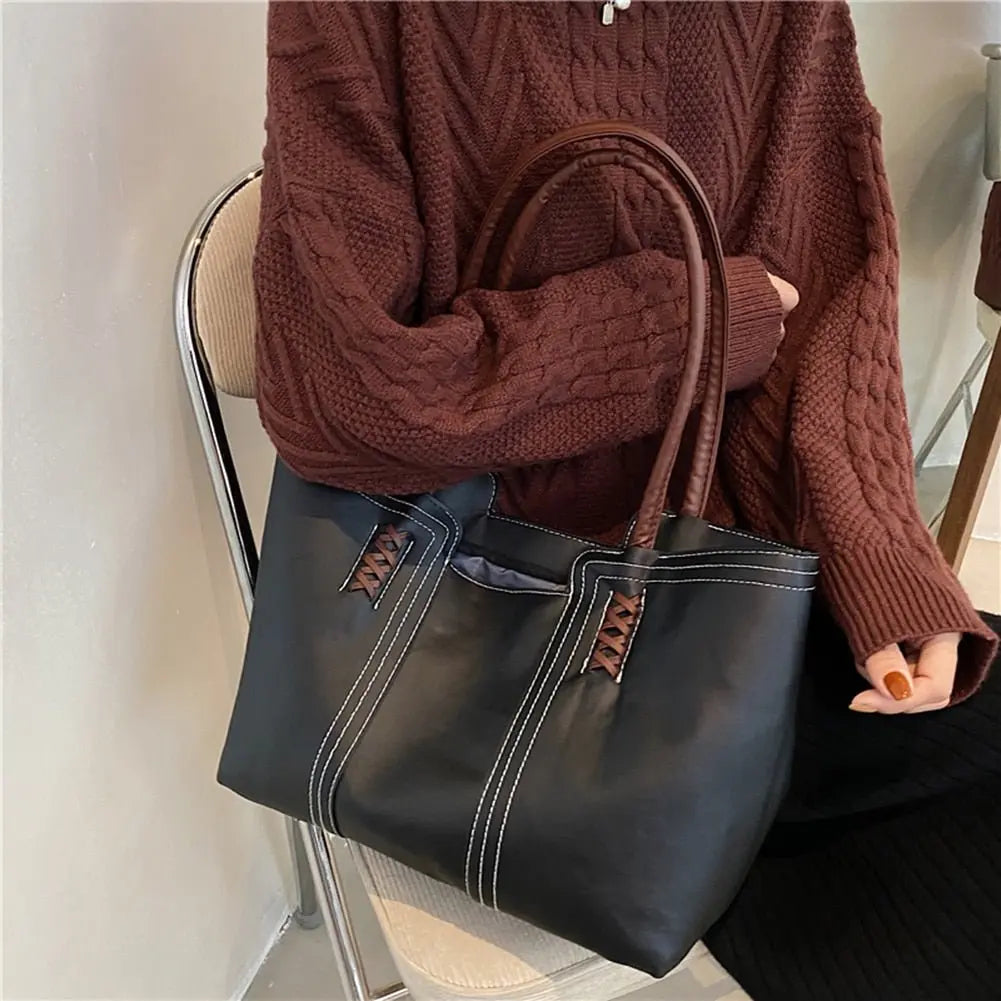 Fashion Women PU Leather Solid Color Shoulder Shopping Bag - Blade & Thread