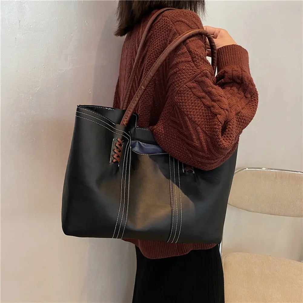 Fashion Women PU Leather Solid Color Shoulder Shopping Bag - Blade & Thread