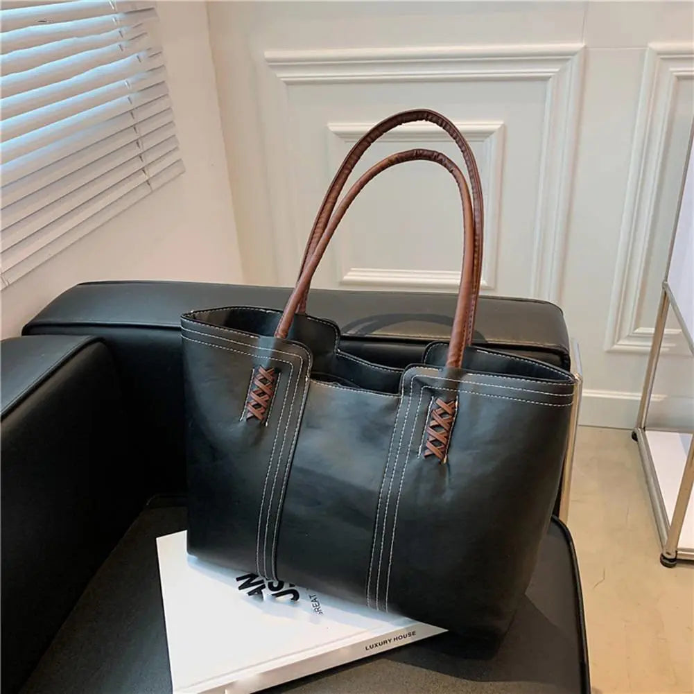 Fashion Women PU Leather Solid Color Shoulder Shopping Bag - Blade & Thread