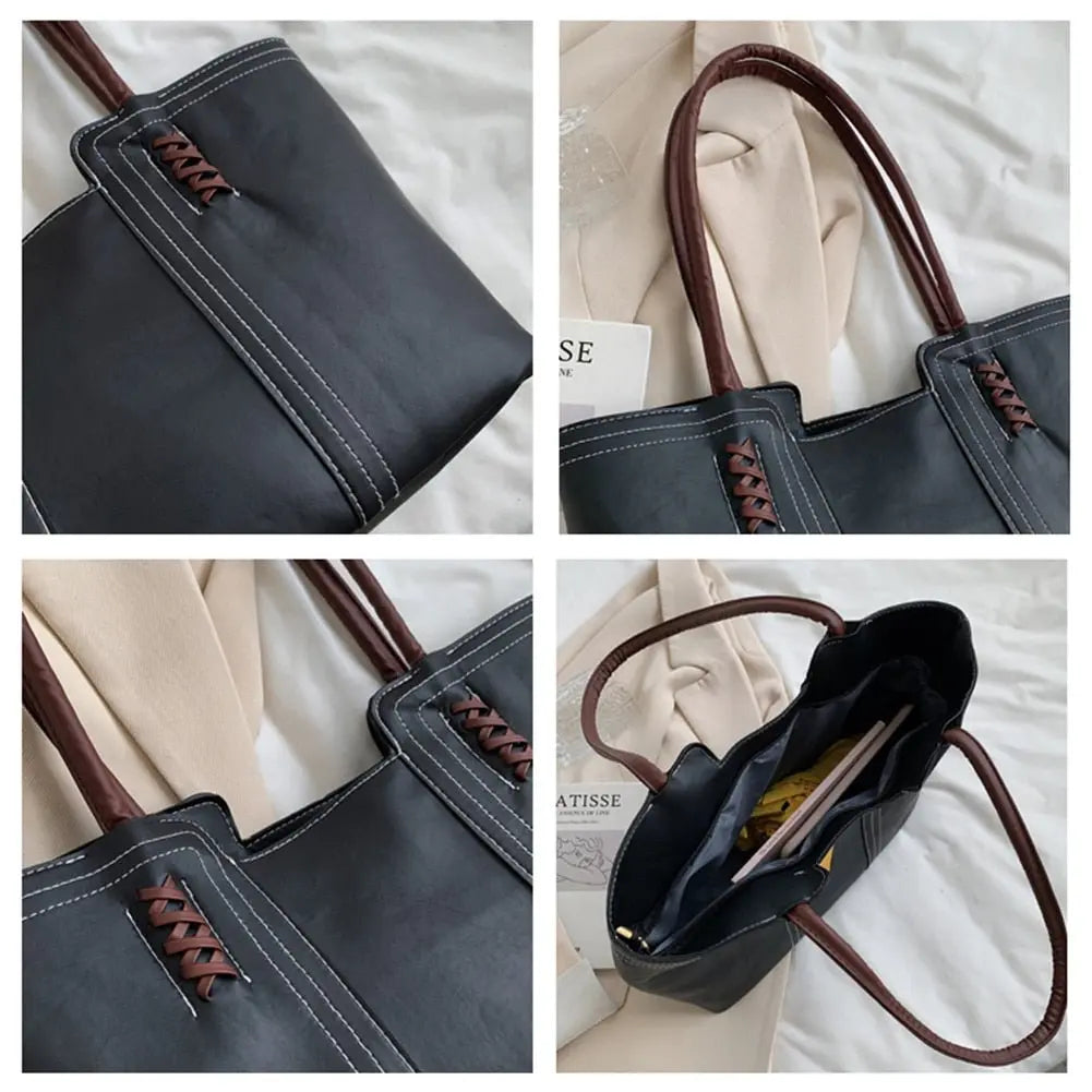 Fashion Women PU Leather Solid Color Shoulder Shopping Bag - Blade & Thread
