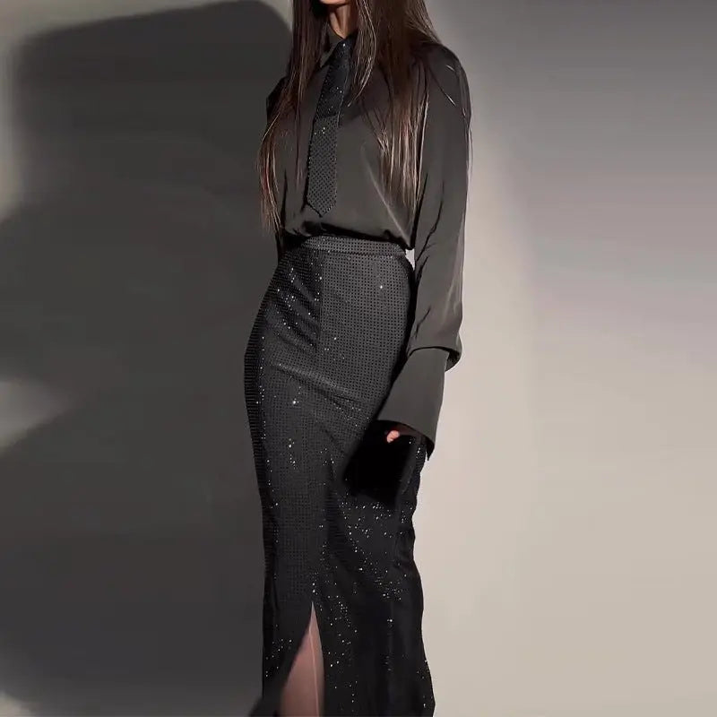 Fashionable and elegant hot diamond slit hip skirt suit - Blade & Thread