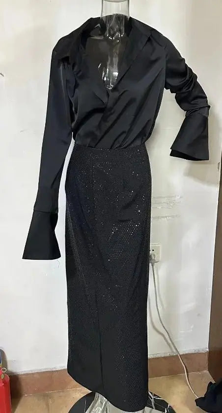Fashionable and elegant hot diamond slit hip skirt suit - Blade & Thread
