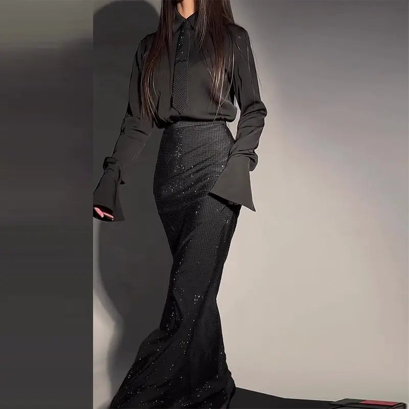 Fashionable and elegant hot diamond slit hip skirt suit - Blade & Thread