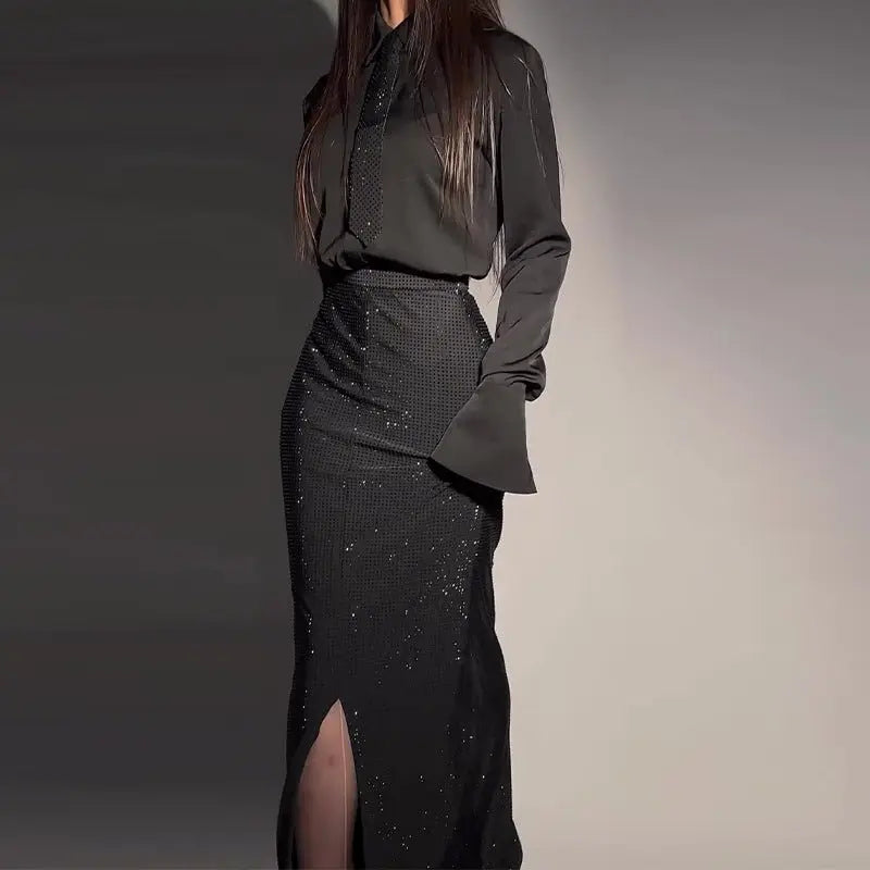Fashionable and elegant hot diamond slit hip skirt suit - Blade & Thread