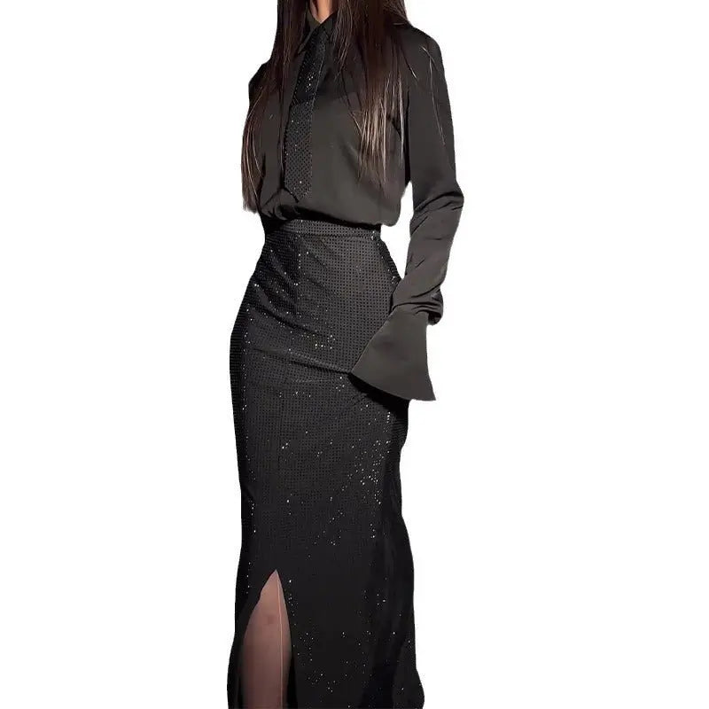 Fashionable and elegant hot diamond slit hip skirt suit - Blade & Thread