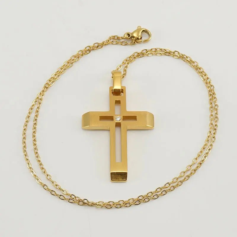 Fashionable and simple hollow diamond cross necklace - Blade & Thread