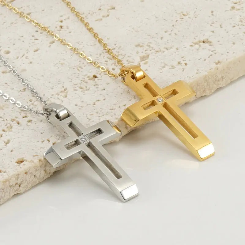 Fashionable and simple hollow diamond cross necklace - Blade & Thread