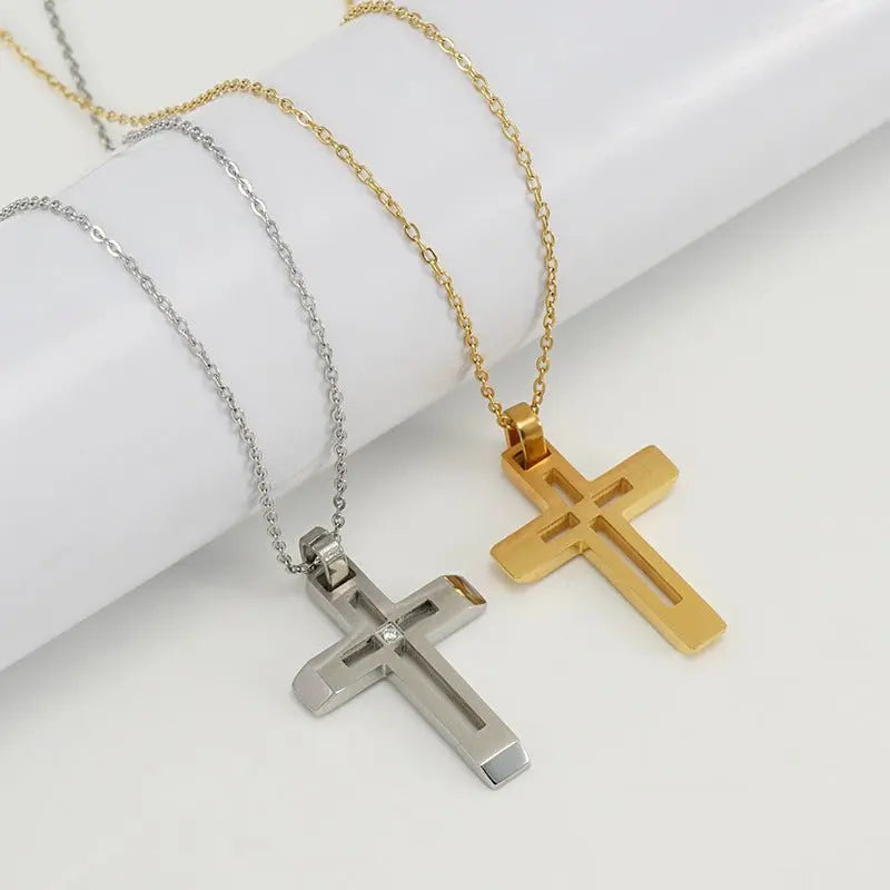 Fashionable and simple hollow diamond cross necklace - Blade & Thread