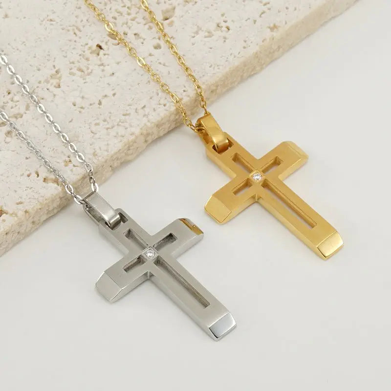 Fashionable and simple hollow diamond cross necklace - Blade & Thread
