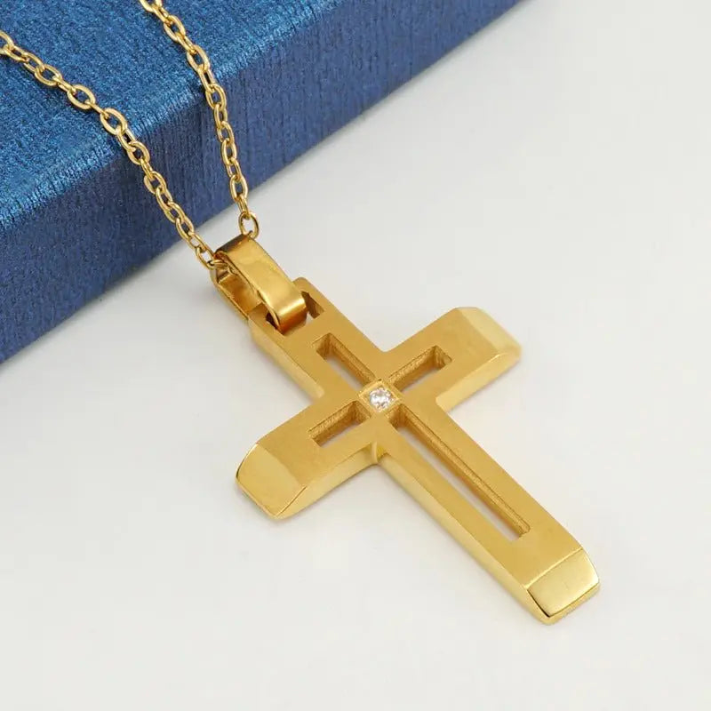 Fashionable and simple hollow diamond cross necklace - Blade & Thread