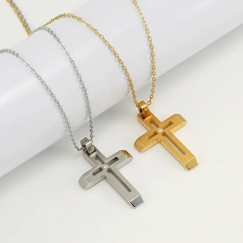 Fashionable and simple hollow diamond cross necklace - Blade & Thread