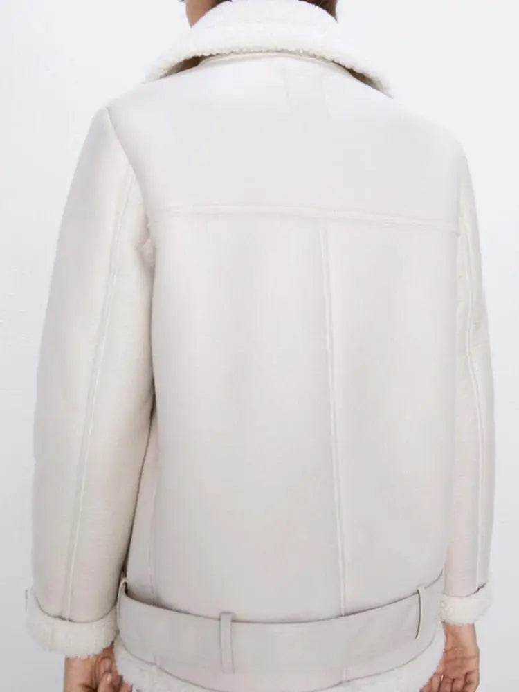 Faux Lamb Leather Jacket Pu Moto Zipper Jacket Warm Thick Outerwear - Blade & Thread