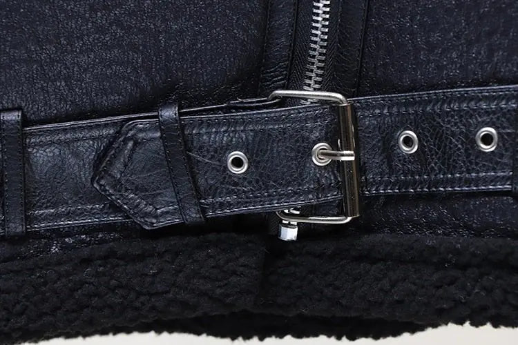 Faux Lamb Leather Jacket Pu Moto Zipper Jacket Warm Thick Outerwear - Blade & Thread