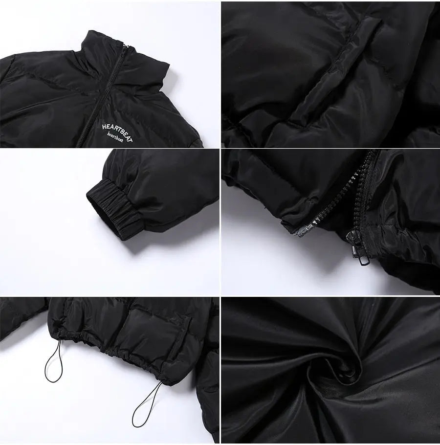 Faux PU Leather Y2K Bubble Puffer Winter Warm Jacket Women Long Sleeve Coats - Blade & Thread