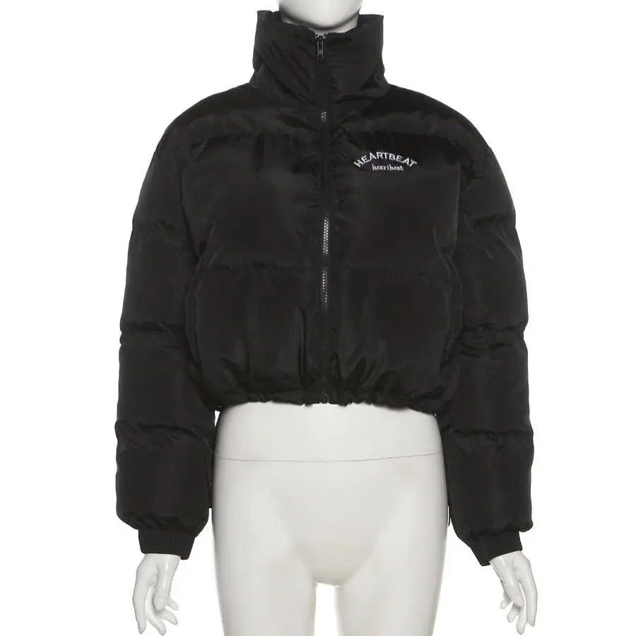 Faux PU Leather Y2K Bubble Puffer Winter Warm Jacket Women Long Sleeve Coats - Blade & Thread